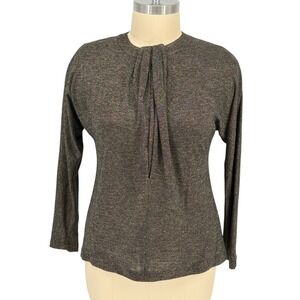 Vintage Caché Alfred Sung Blouse Bronze Metallic Knit Shoulder Pads Size M